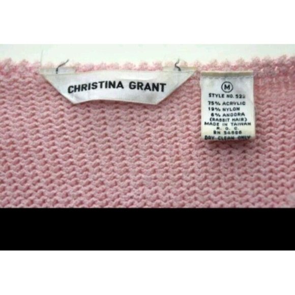 Pink Christina Grant Vintage Angora M Pull Over Sweater Pearls Angora Trim - Picture 3 of 6
